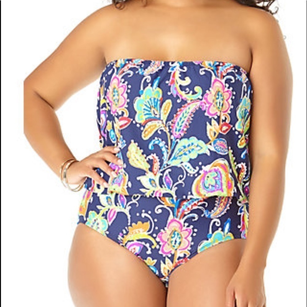 ANNE Cole Paisley Blouson One Piece Swimsuit - Picture 3 of 6